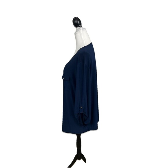 PerSeption Women Blouse Plus 3X Blue Roll Tab Sleeve Tunic Top Goldtone Buttons - Picture 5 of 9